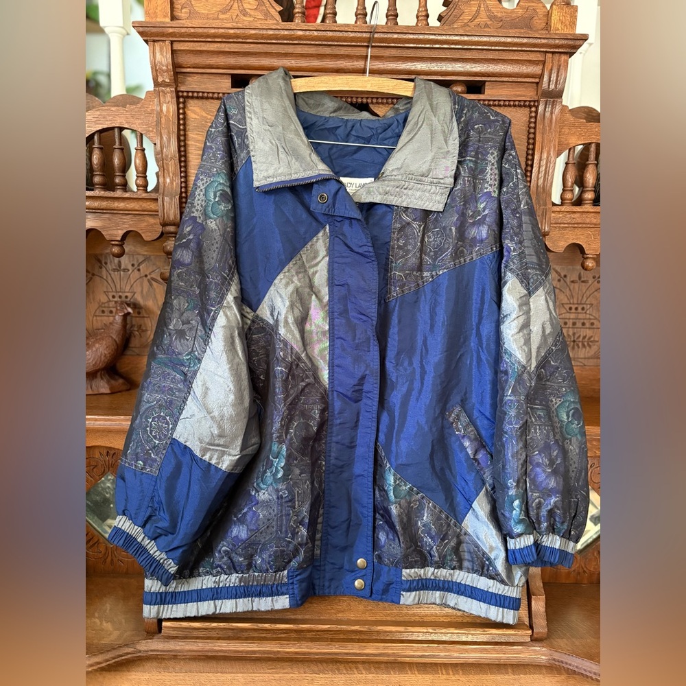 Stylish Blue and Gray Women's Windbreaker Jacket size XL